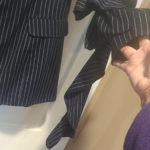 Unique 21 Black Striped Women's Blazer with Ruffle Detail - Picture 2 of 6